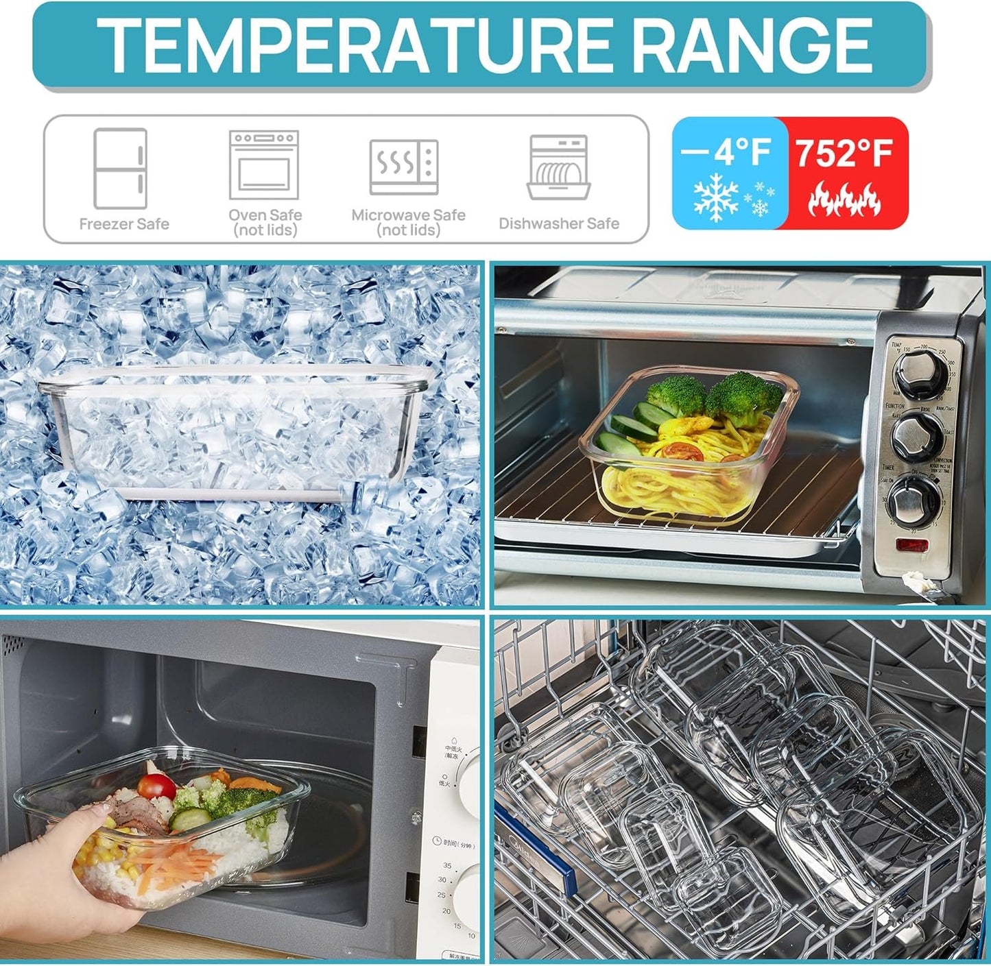 Vtopmart 5 Pack 35oz Glass Food Storage Containers with Lids, Meal Prep Containers, Airtight Lunch Containers Bento Boxes with Snap Locking Lids for Microwave, Oven, Freezer and Dishwasher