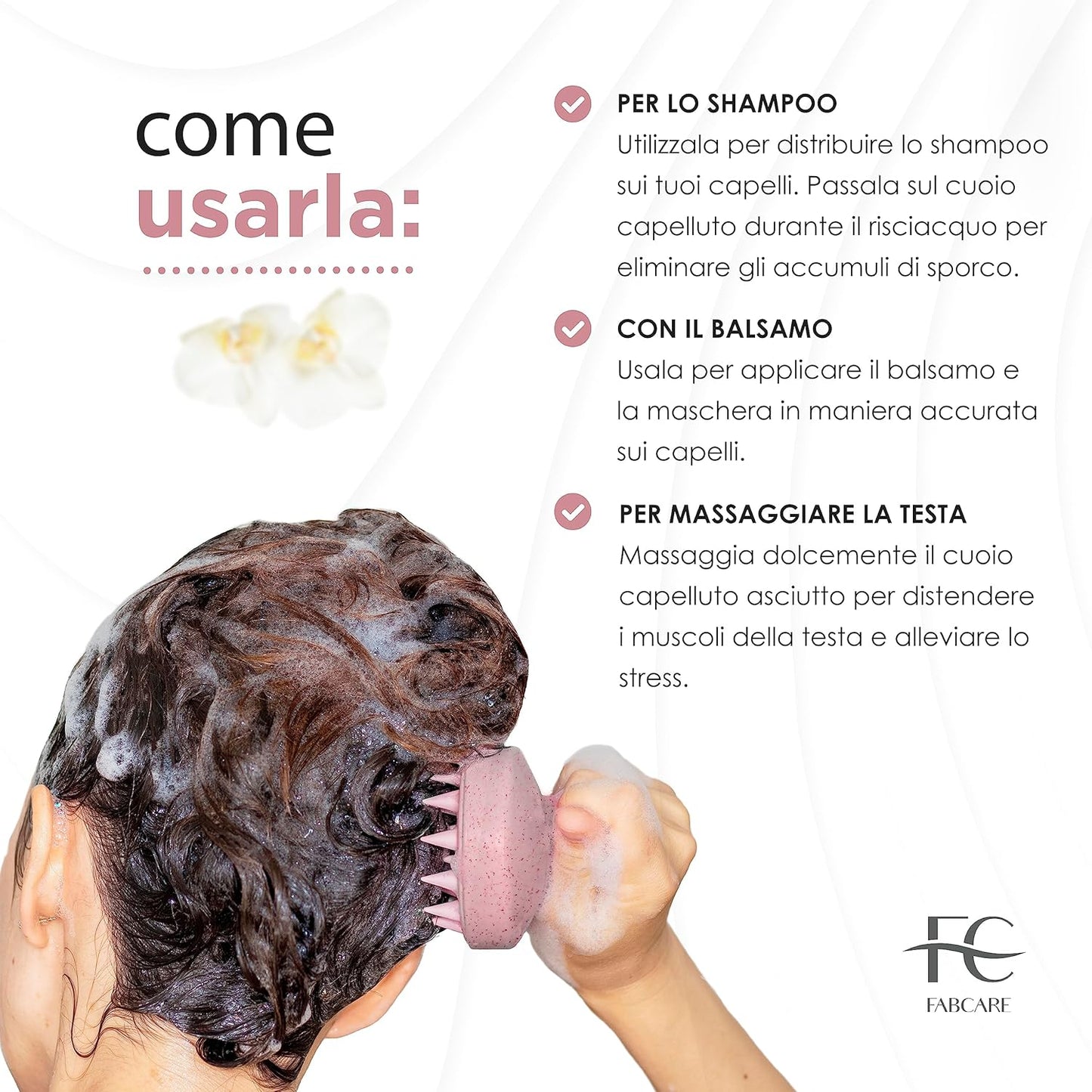 FABCARE Scalp Massager Silicone with Wheat Stems for Dry and Wet Hair, Stimulates Growth, Promotes Circulation and Supports the Wellness of Scalp (Pink)