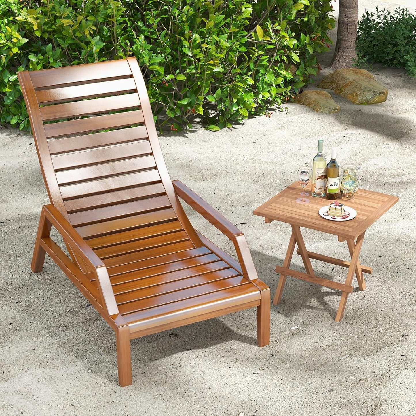 HAPPYGRILL Square Folding Patio Side Table, Indonesia Teak Wood Dining Table with Slatted Tabletop, Sturdy X-Shaped Frame, Outdoor Patio End Table for Garden Deck Porch Balcony Backyard Camping