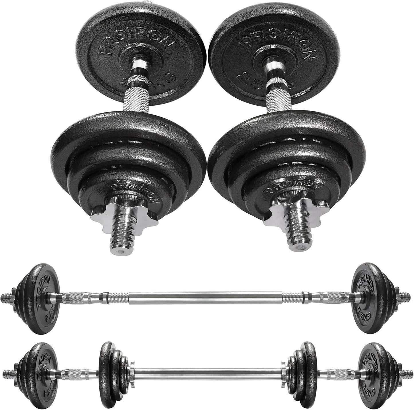PROIRON Cast Iron Adjustable Dumbbells Set with Extension Handle Bar Perfect for Body Building, Weightlifting, Fitness, Workout, Gym Home