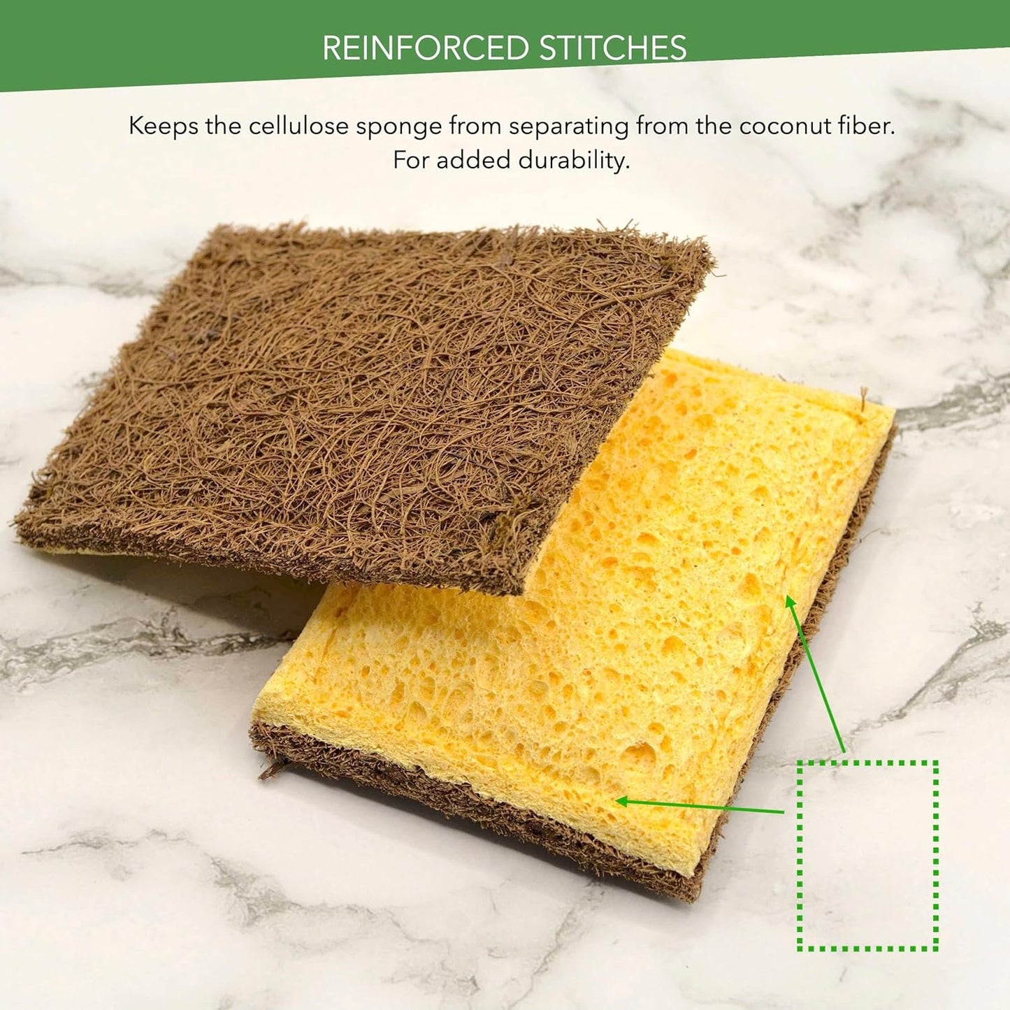 Biodegradable Sponge, Coconut Fiber with Cellulose Eco Sponge, Natural Sponges for Dishes, Sustainable, Environmentally Friendly Kitchen Scouring Pad, Scratch Free, Compostable, 4 Pack