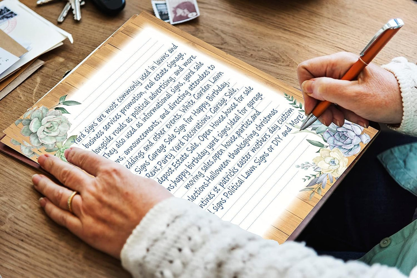 Lined Stationery Set - 50 Writing Paper and 50 Envelopes, 8.5 x 11 Inch Succulent Lines, 2 Designs Assorted Letter Writing Paper