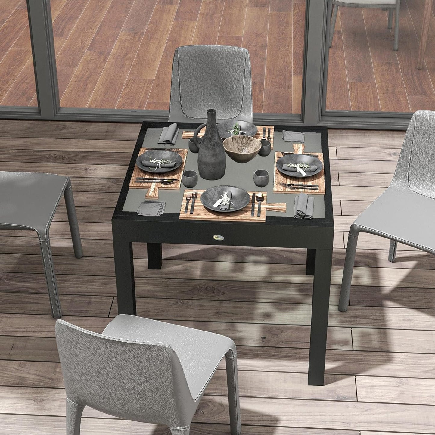 Outsunny 63" Extendable Outdoor Dining Table Patio Table with Aluminum Frame and Tempered Glass Tabletop, Clear