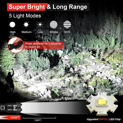 Shadowhawk Flashlight Rechargeable, Tactical Flashlight 250000 Lumens Led Flashlights, XHP70.2 Flash Light Brightest Flashlight Powerful, Military High Power Flashlight Super Bright, Camping Hiking