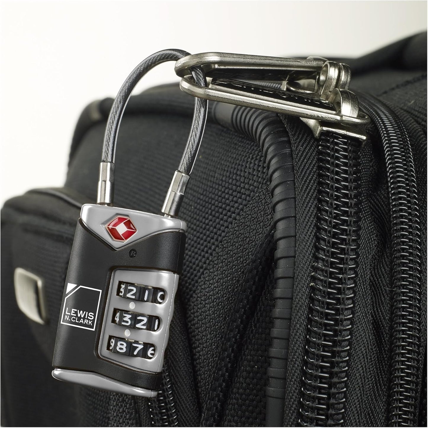 Lewis N. Clark TSA-Approved Easy-to-Set Combination Luggage Lock with Steel Cable, Black, Black, Taglia Unica