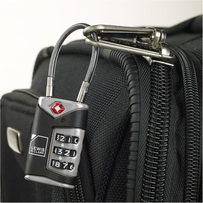 Lewis N. Clark TSA-Approved Easy-to-Set Combination Luggage Lock with Steel Cable, Black, Black, Taglia Unica
