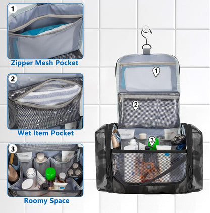 Prokva Hanging Toiletry Bag for Men, Tactical Dopp Kit Toiletry Travel Bag, Large Hygiene Organizer Shower Bag for Camping Outdoor, Black Camo
