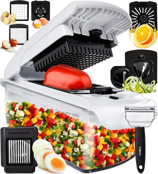 Vegetable Chopper Vegetable Cutter - Food Onion Salad Veggie Chopper with Container - French Fry Potato Dicer Slicer Cutter - Kitchen Tools & Gadgets (9-in-1 White)