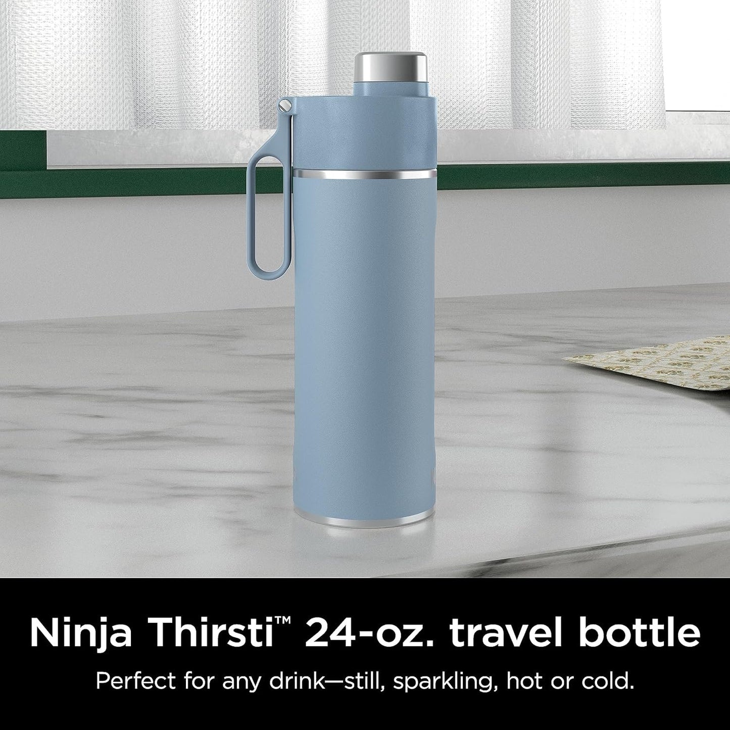 Ninja Thirsti 24oz Travel Bottle for Sparkling Drinks, Fizzier Longer, Leak Proof, 24 Hours Cold, Dishwasher Safe, Insulated Tumbler, Blue, DW2401CBL (Canadian Version)