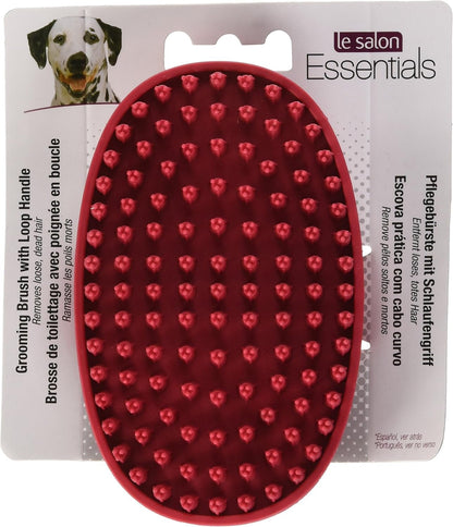 Le Salon Essentials Rubber Grooming Brush with Loop Handle, Red, one size