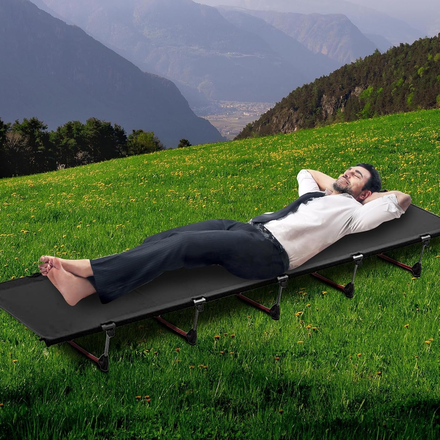 Camping Cot, Backpacking Cot, Lightweight Portable Camping Beds for Adults Kids, Heavy Duty Support 330.6 Lbs - Black, Folding Guest Bed for Outdoor, Travel, Office, Festival (Black)