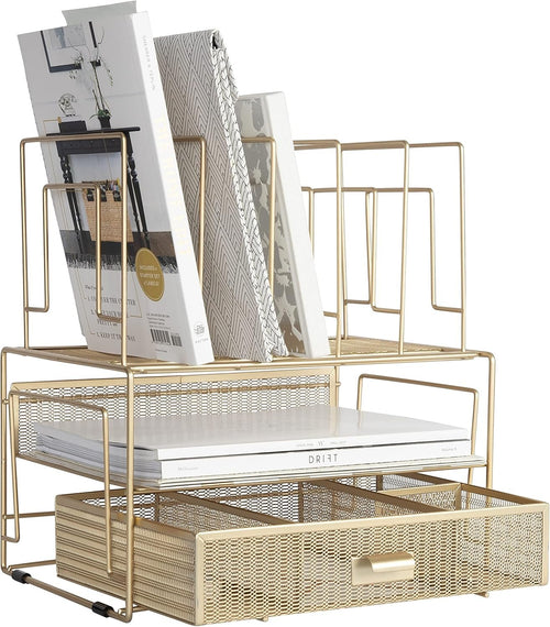 BLU MONACO Gold Desk Accessories and Workspace, Desktop Organizer - Cute File Organizer for Desk and Drawer Storage for Office Supplies, Paper, Device and Folders - File Holder