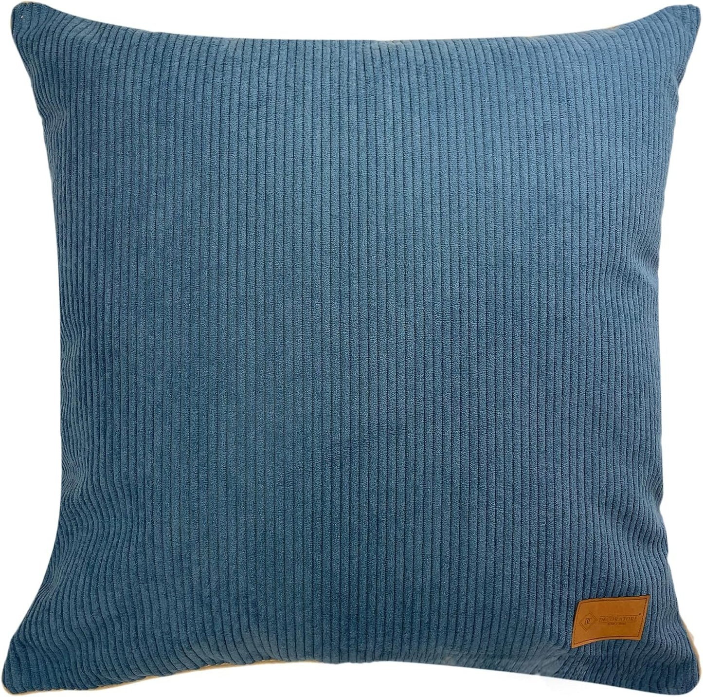 DC DECORATORE HOME & STYLE Fodera per Cuscino in Velluto a Coste - 45x45 cm - Velluto - Costine - Estetico - Federa Decorativa per Divano - Increspato - Oggettistica per la Casa Azzurro