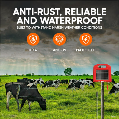 Solar Powered Fence Charger Energizer Panel, Electric Fence for Livestock Electric Power & Battery Shock Storage for 3 km of Portable Fencing to Protect Livestock, Horses, Cattle, Sheep, Goats, Pet
