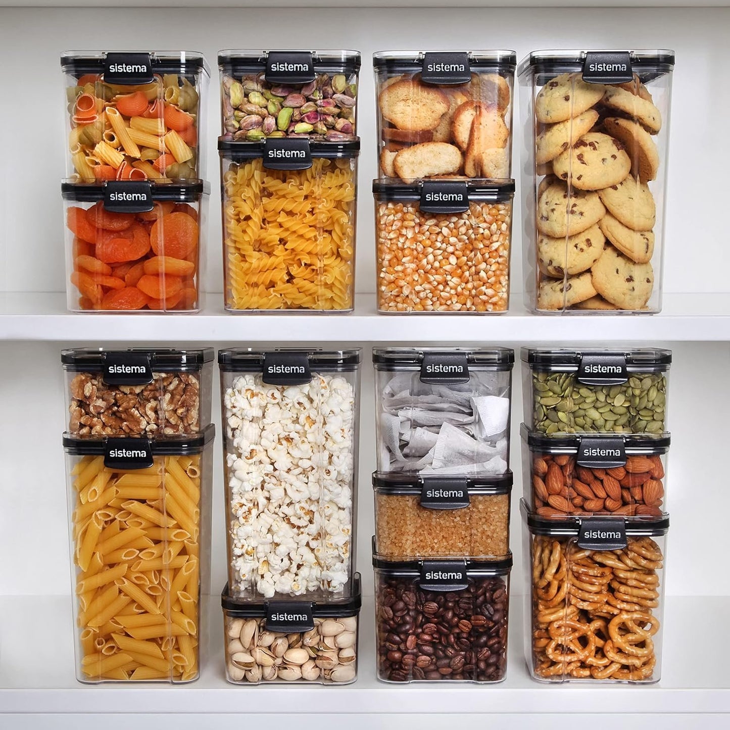 Sistema Ultra Tritan Airtight Pantry Storage Container | 920 ml Square Food Storage Container | Stackable | with Locking Clips | BPA-Free | Clear with Black Accents