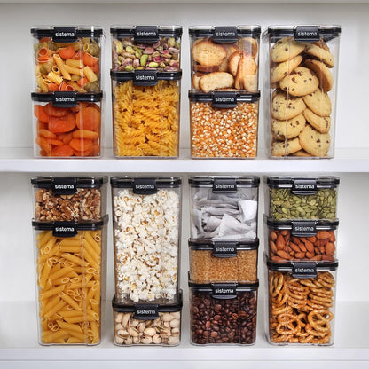 Sistema Ultra Tritan Airtight Pantry Storage Container | 920 ml Square Food Storage Container | Stackable | with Locking Clips | BPA-Free | Clear with Black Accents