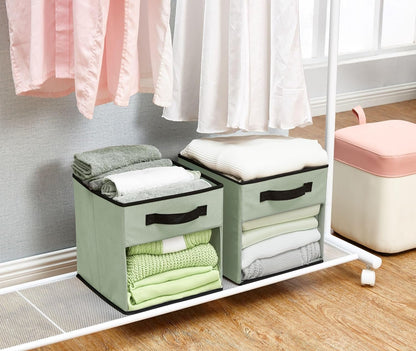 DECOMOMO Fabric Cube Storage Bin – Storage Bins with Clear Window, Toy Storage for Kids, Closet Organizers and Storage for Clothes (11 inch Cube, Green) - 6 Pack