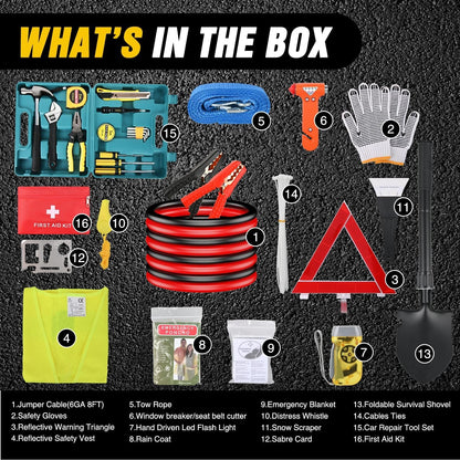 Nilight Car Emergency Kit with Jumper Cable Repair Tool Sets and Foldable Shovel,Roadside Safety Assistance Essential Tools for Travel Camping Outdoor Cars Truck SUV RV