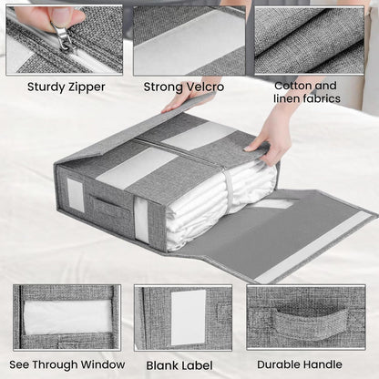 Bed Sheet Organizer, 2 Piece Foldable Bedding Sheet Organizer, Sheet Closet (King and Queen Size Sheets) ，with Two Windows + Two Handles for Sheets, Wardrobe, Home Storage and Organization (Gray)