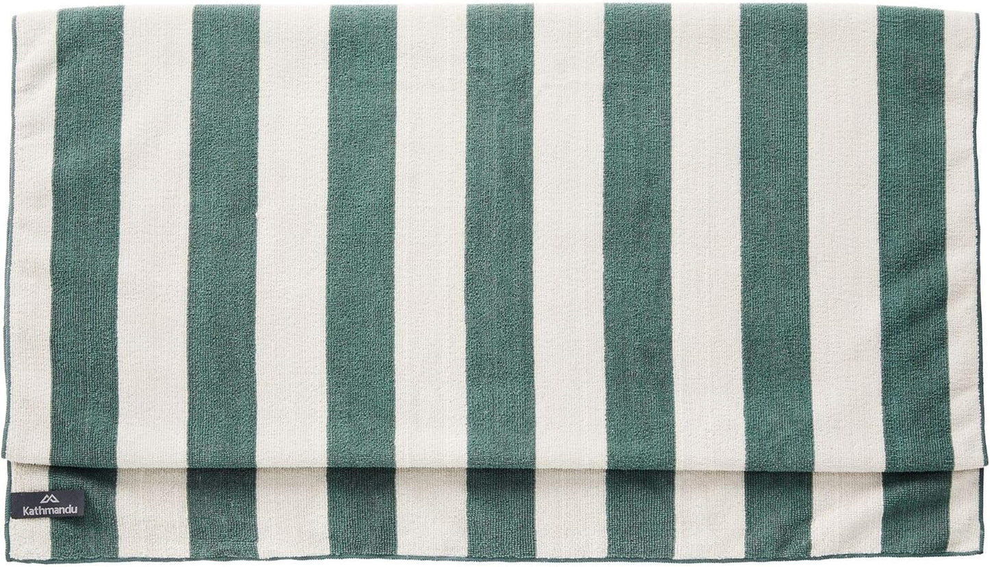 Kathmandu Microfibre Extra Large Compact Lightweight Quick Drying Soft Towel Unisex Silver Grey/Dark Spruce Stripe XL