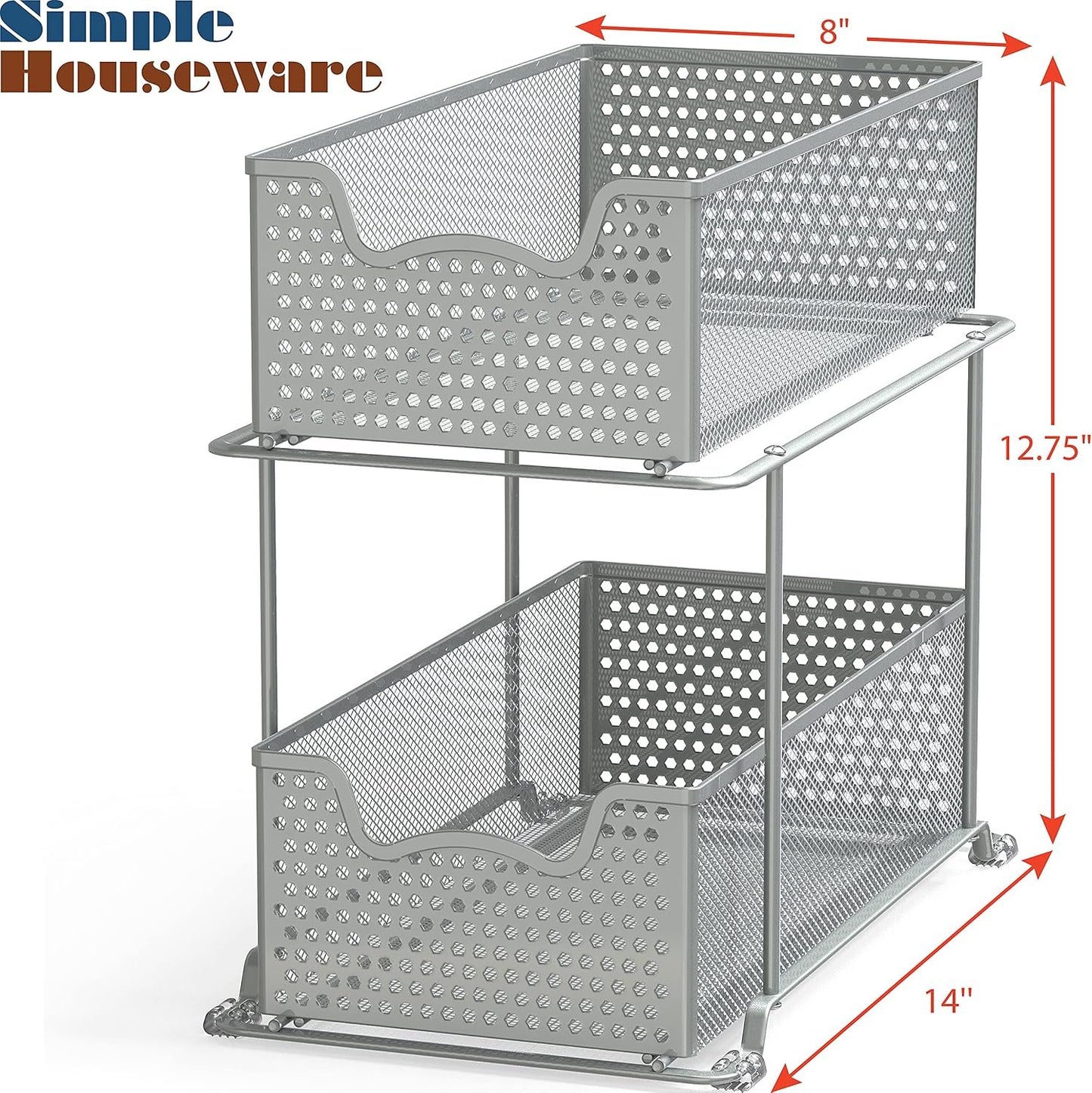SimpleHouseware 2 Tier Pull-Out Sliding Cabinet Organizer Drawer for Under Sink, Kitchen and Bathroom, Silver