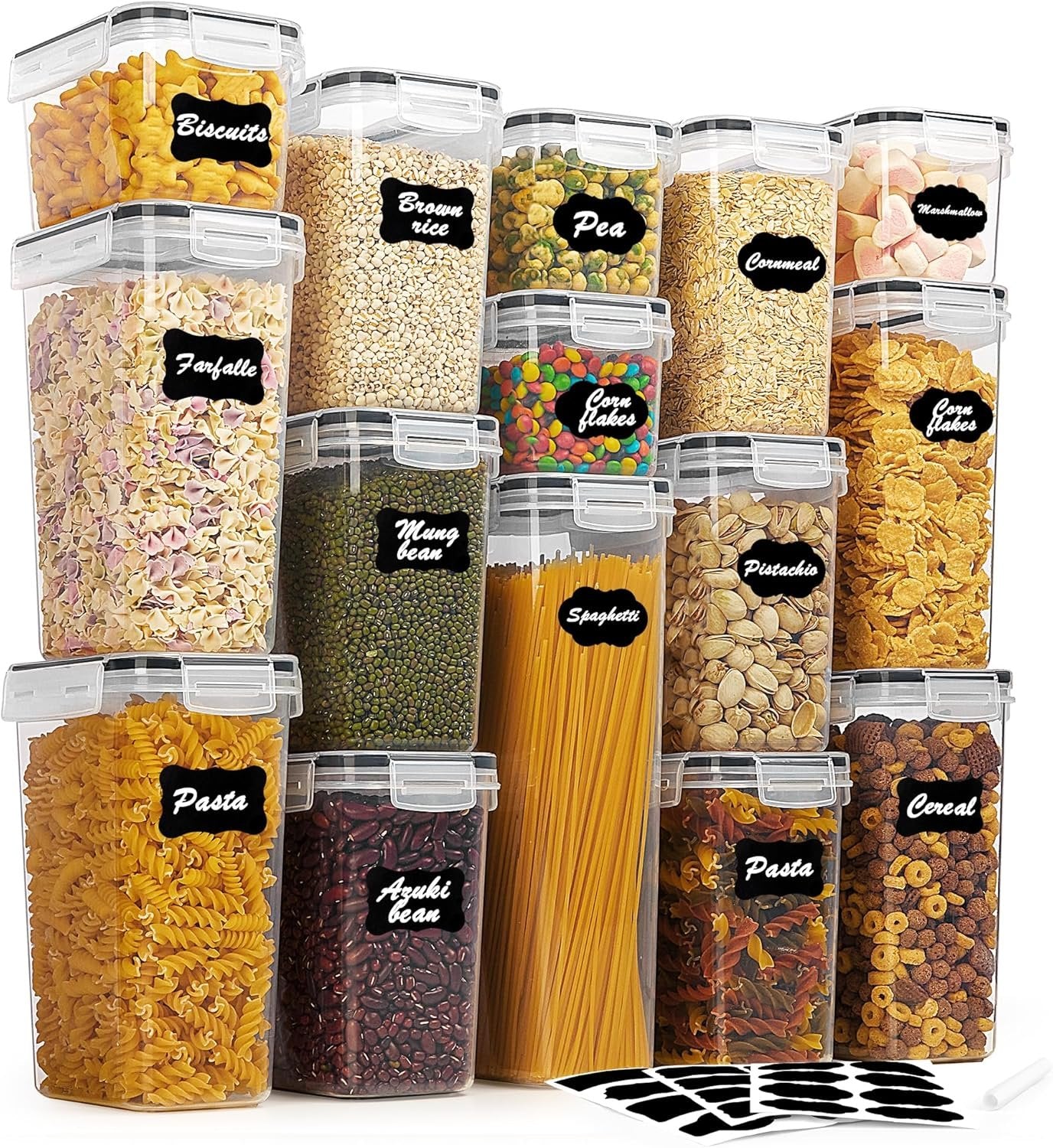 Vtopmart Airtight Food Storage Containers Set with Lids, 15pcs BPA Free Plastic Dry Food Canisters for Kitchen Pantry Organization and Storage, Dishwasher safe,Include 24 Labels