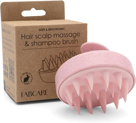 FABCARE Scalp Massager Silicone with Wheat Stems for Dry and Wet Hair, Stimulates Growth, Promotes Circulation and Supports the Wellness of Scalp (Pink)