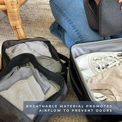 BÄRA Travel Accessories - Set of 2 Space Saving Packing Cubes for Carry On Suitcase Luggage Organization - Medium and Small Packing Organizers with a Mesh Top for Lightweight Travel Organization, Grey