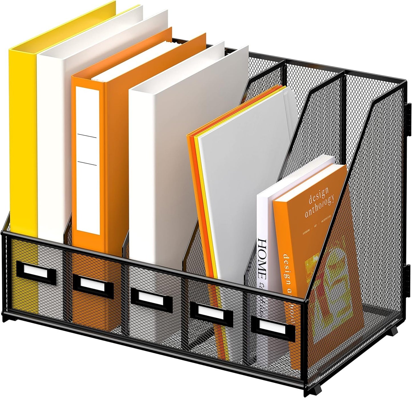 DALTACK Desk Organizers Metal Desk Magazine File Holder with 5 Vertical Compartments Folder Storage for Office Home School Organization, Black