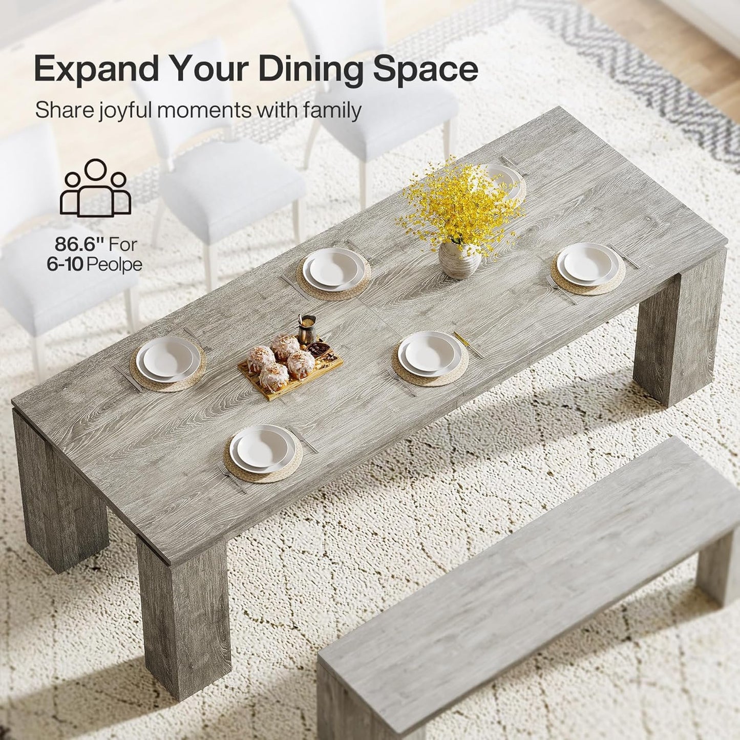 Tribesigns 86-Inch Large Dining Table for 8 People, Wood Farmhouse Kitchen Table with Thick Legs for Dining Rooms, Restaurants