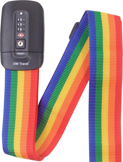OW-Travel TSA Strap for Suitcase (1 Piece Rainbow) Custom Code Suitcase Belt for Identifying Suitcase. TSA Straps. Strap Lock Suitcase Straps with Luggage Combination