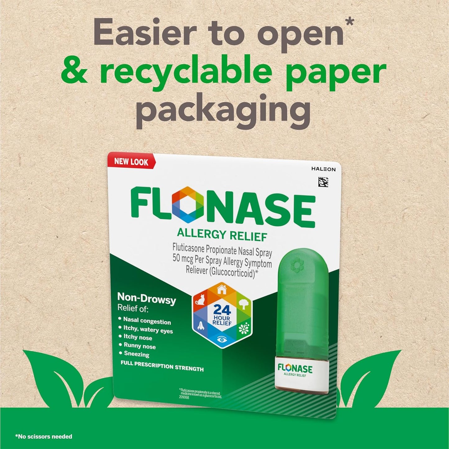 Flonase Allergy Relief Nasal Spray, 24-Hour Non-Drowsy Multi-Symptom Relief 144 Sprays, Bonus Pack of Tissues