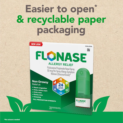 Flonase Allergy Relief Nasal Spray, 24-Hour Non-Drowsy Multi-Symptom Relief 144 Sprays, Bonus Pack of Tissues