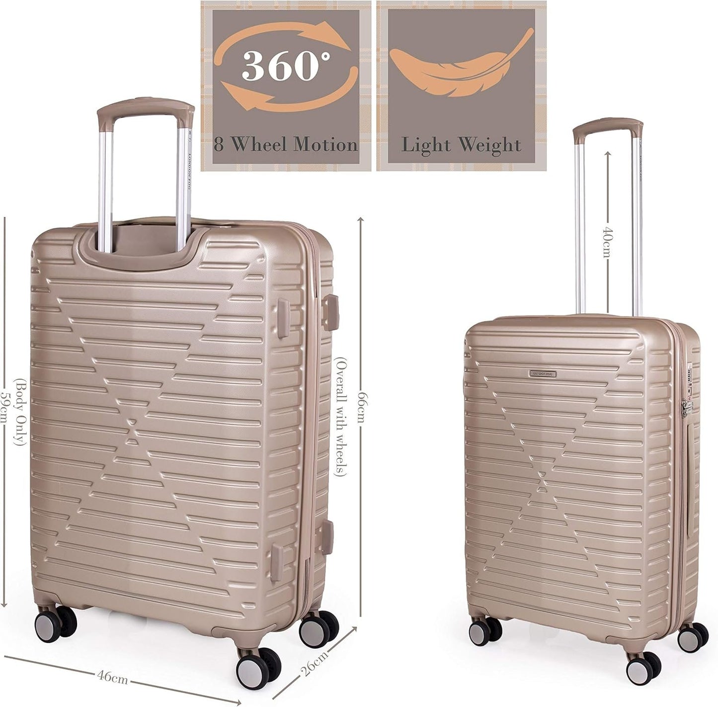 london Fog ABS Hard Case - 8 Wheel Spinner Travel Luggage | Telescopic Drag Handle | TSA Security Locks LFL005, champagne, Suitcase
