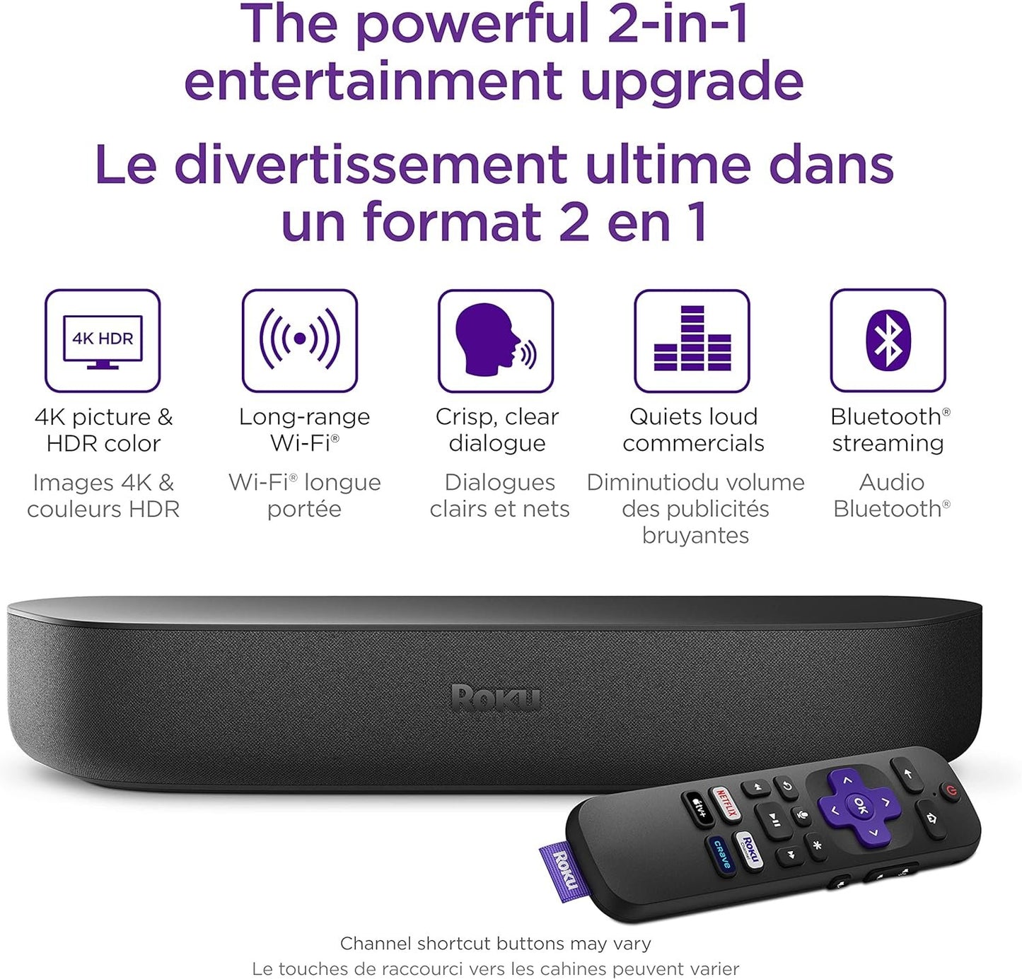 Roku Streambar (Official Manufacturer Product) | 4K/HD/HDR Streaming Media Player & Premium Audio, All in One, Includes Roku Voice Remote