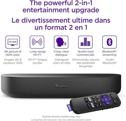 Roku Streambar (Official Manufacturer Product) | 4K/HD/HDR Streaming Media Player & Premium Audio, All in One, Includes Roku Voice Remote