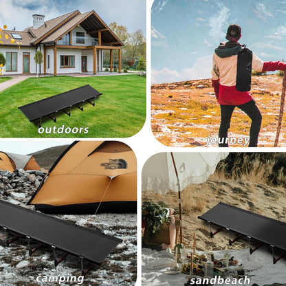 Camping Cot, Backpacking Cot, Lightweight Portable Camping Beds for Adults Kids, Heavy Duty Support 330.6 Lbs - Black, Folding Guest Bed for Outdoor, Travel, Office, Festival (Black)