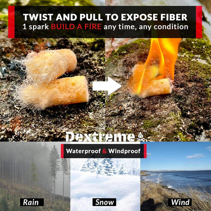 Dextreme Fire Plugs 50 Pcs Weatherproof Fire Starter for Campfires, Emergencies, Survival, Fire Pits, Grills | Can Light 50+ Fires | 5+ Minute Burn | All Natural | Made in Canada