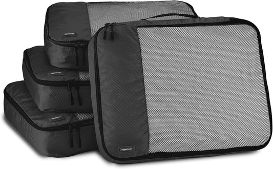 Amazon Basics Large Travel Cube Organizer Set, Black, Set of 4 Packing Cubes - Large
