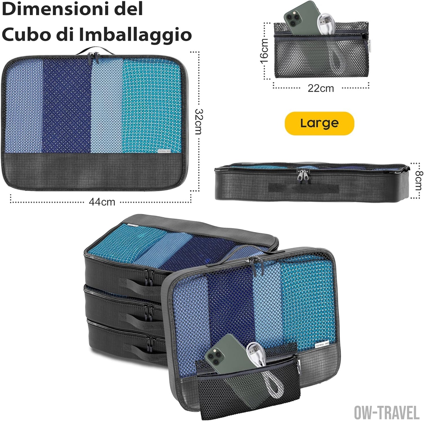 OW-Travel Travel Organizer Suitcase Set, Suitcase Organizer, Storage Bags for Suitcases. Packing Cubes Set Organizer Suitcase, 2) Black, Double Zipper Packaging Bags, Internal Stitching Finished
