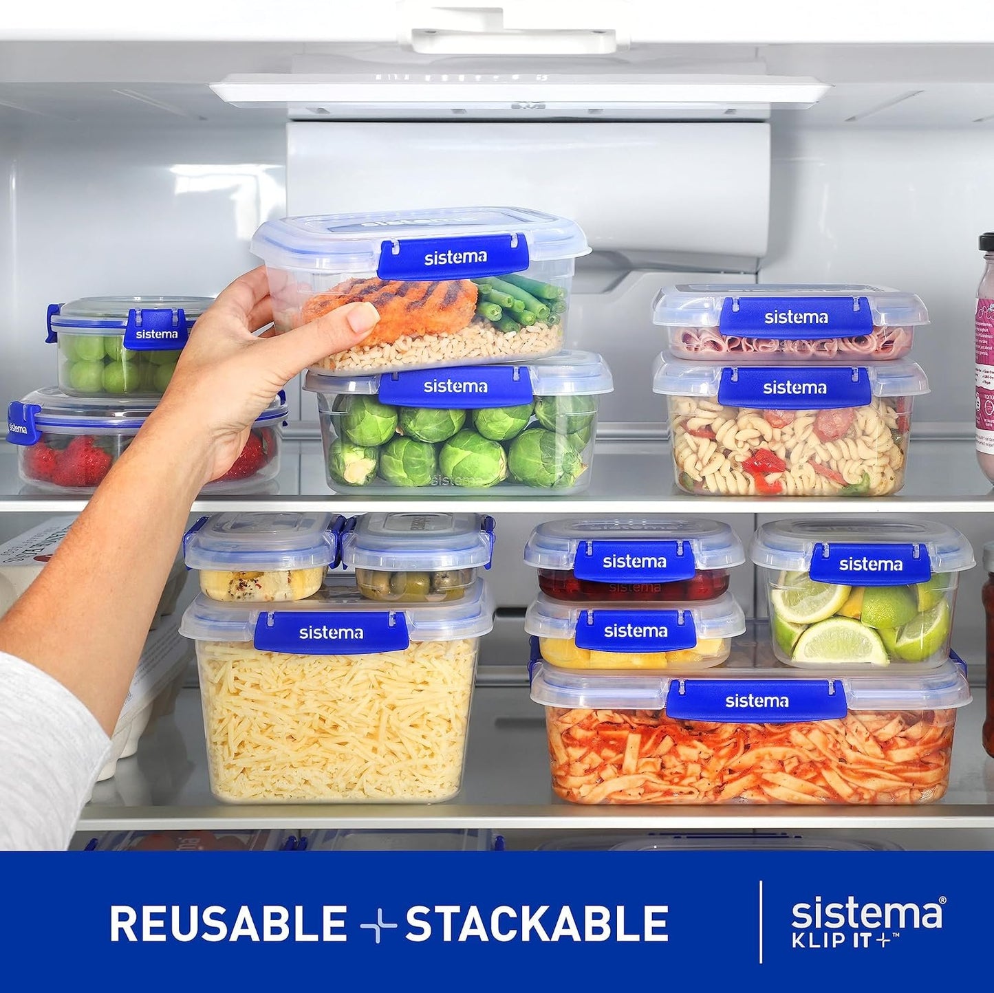Sistema KLIP IT PLUS Food Storage Containers | 6 Piece Airtight Containers Set (2 x 400 ml, 3 x 1 l & 1 x 2.2 l) | Leak-Proof Seal | Easy Locking Clips | BPA-Free