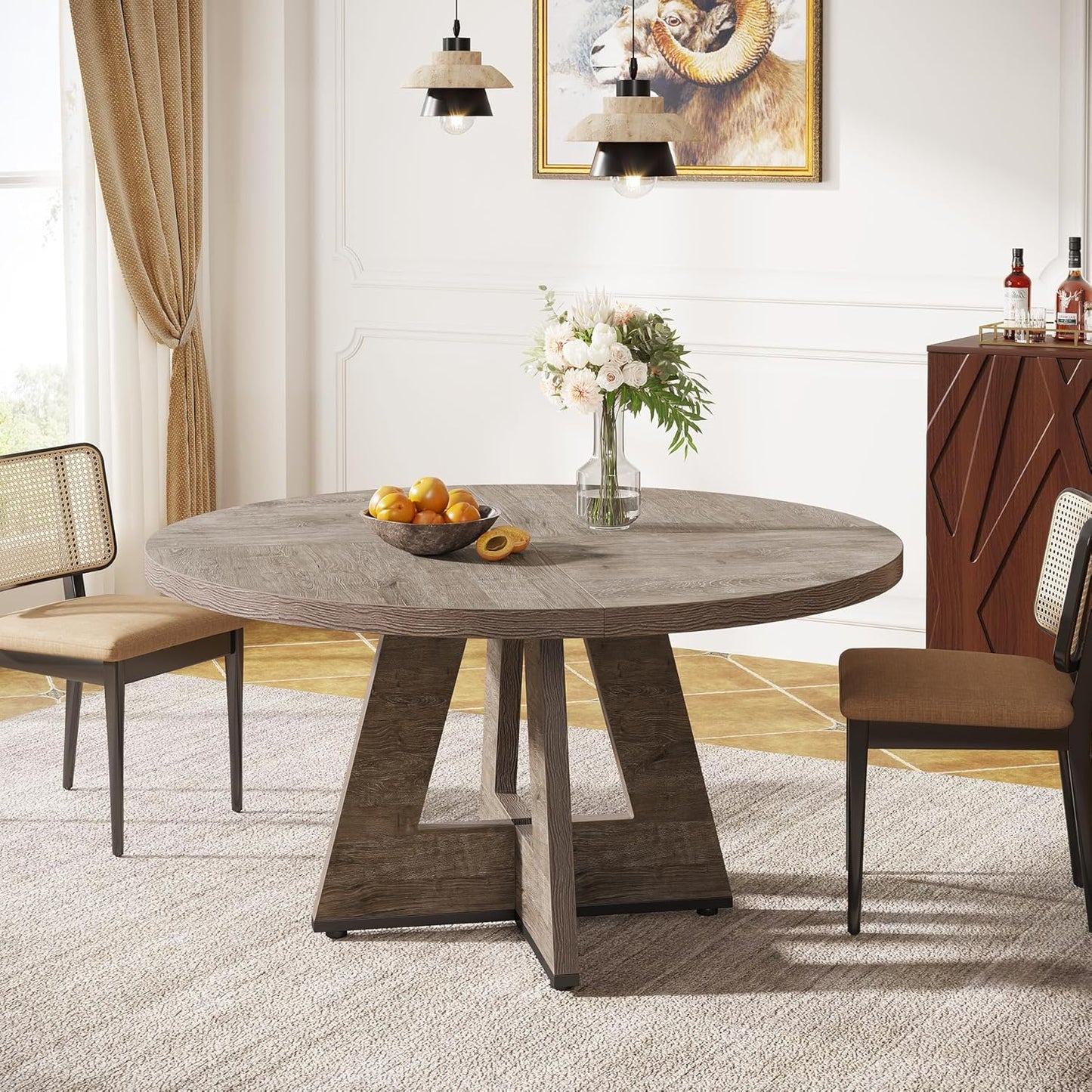 Tribesigns Round Dining Table for 4, 47 Inch Grey Kitchen Table Large Dinner Table Farmhouse Wood Kitchen Dinning Table for Dining Room Kitchen,Living Room (Chairs not Included)