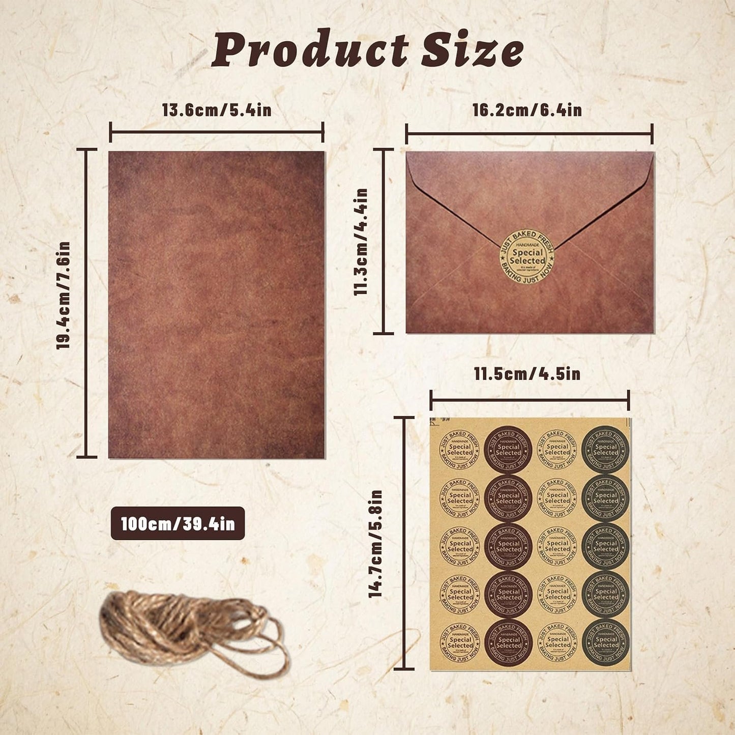 8 Set Vintage Stationery Paper and Envelopes Set, Stationery Paper Letter Set with 32 Sheets Lined Aged Letter Writing Paper, 16 Matching Envelopes, 16 Ornaments, 16 Hemp Ropes and 40 Sealing Stickers