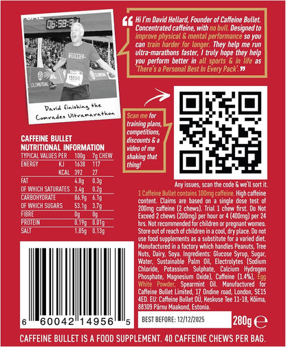 Caffeine Bullet Mint Energy Chews *40 – Faster Boost Than Gels, Tablets and Gum. 100mg Per Serving - Sport Science for Running, Cycling, Gaming & Pre Workout Endurance Kick.