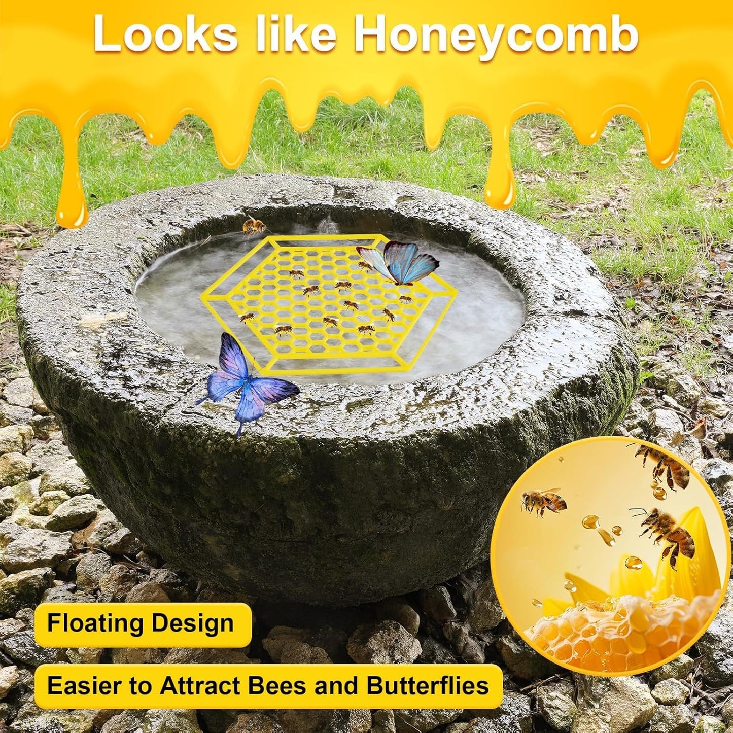 letesult 4 Pack Floating Bee Island, 7.1 Inch Bee Watering Station, Bee Bath Bee Drinking Station Bee Waterer and Butterfly Water Stations Butterfly Feeders for Outdoors Thirsty Pollinators Feeding