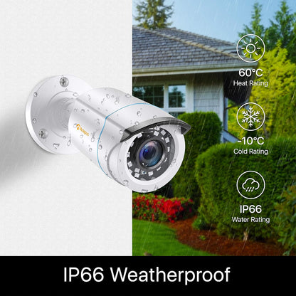 Anlapus 1080P Surveillance Kit DVR 8CH H.265+ Video Recorder with 4pcs Outdoor Camera, Without HDD, Night Vision, E-mail Alarm, P2P