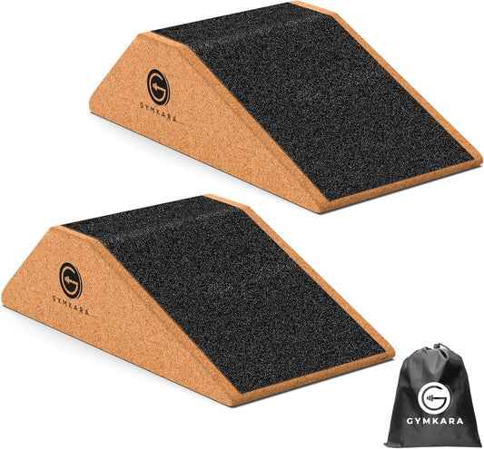 Gymkara Squat Wedge Block Cork 2 Pack - Non Slip Heel Elevated Squat Wedge and Calf Raise Block - Slant Board for Squats to Avoid Muscle Strain and Optimize Squat Form