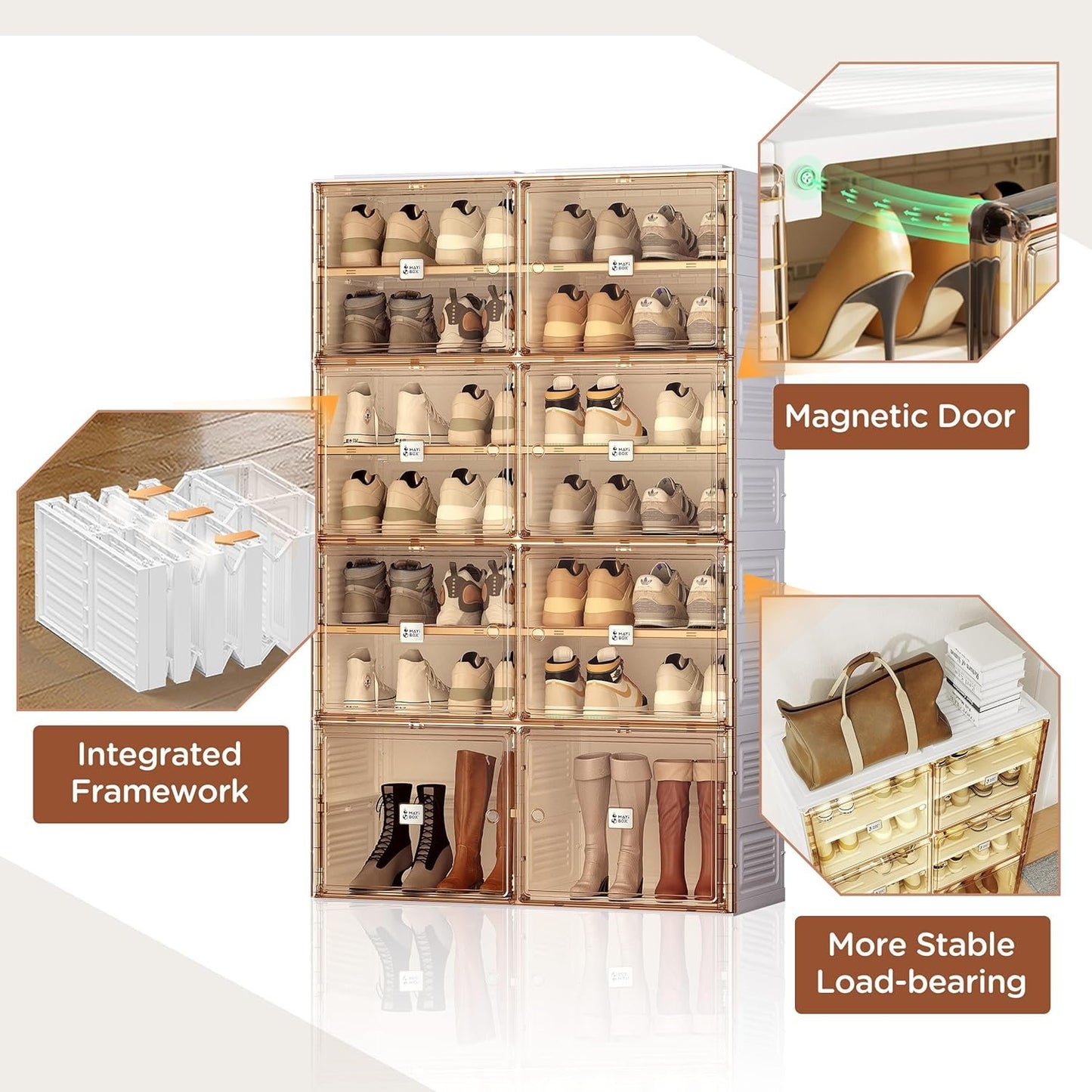 ANTBOX Portable Shoe Rack Organizer for Closet Entryway, Stackable Sneaker Storage Shoe Cabinet with Magnetic Clear Door, Large Plastic Storage containers Bins with Lids 7 Tiers 28 Pairs