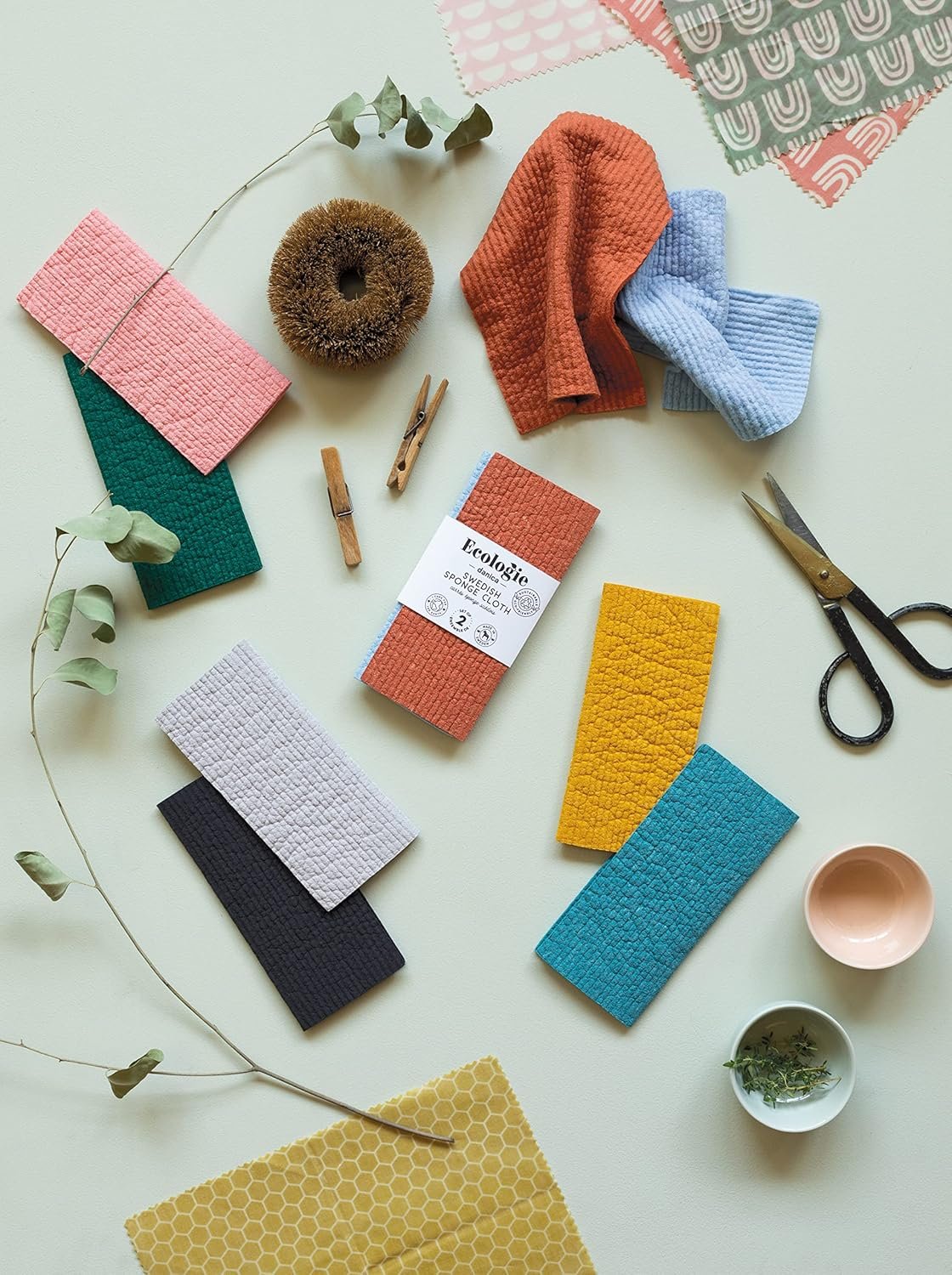 Ecologie Swedish Sponge Reusable Dishcloth Rust and Sky Blue 6.5 x 8 inches, Set of 2