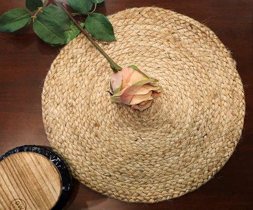 Jute Hand Braided Placemat Set of 4 Rustic Vintage Farmhouse Table top & Dining Table Round Placemat for Parties, All Natural and Ecofriendly (14” Diameter, Natural Beige) Set of 4